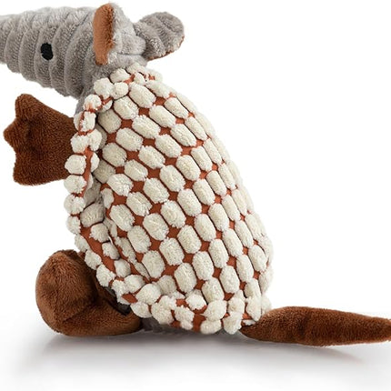Hollypet Plush Dog Squeaky Toy Stuffed Armadillo Animal Pet Puppy Chew Toys with Clean Teeth for Small Medium Large All Breed Sizes Dogs, Milky White, 8 in