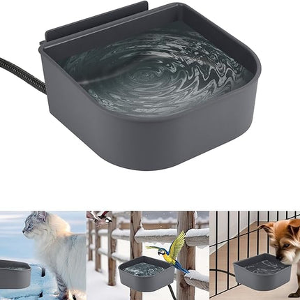 NAMSAN Small Heated Pet Bowl for Cats Rabbits, Outdoor and Indoor, 1 L Heated Water Bowl for Chicken Birds Ice Free, Thermal-Bowl for Dog Cage, Hanging Kennel Dish, Self-Assembly