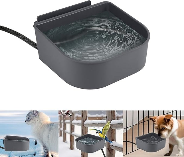 NAMSAN Small Heated Pet Bowl for Cats Rabbits, Outdoor and Indoor, 1 L Heated Water Bowl for Chicken Birds Ice Free, Thermal-Bowl for Dog Cage, Hanging Kennel Dish, Self-Assembly