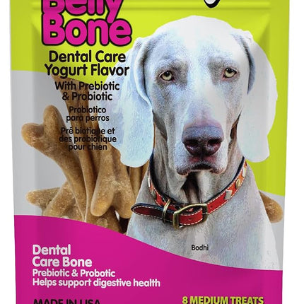 Fido - Belly Bones for Dogs, 8 Yogurt Flavor Medium Dog Dental Treats (Made in USA) - 8 Count Dog Treats for Medium Dogs - Plaque and Tartar Control for Fresh Breath, Digestive Health Support