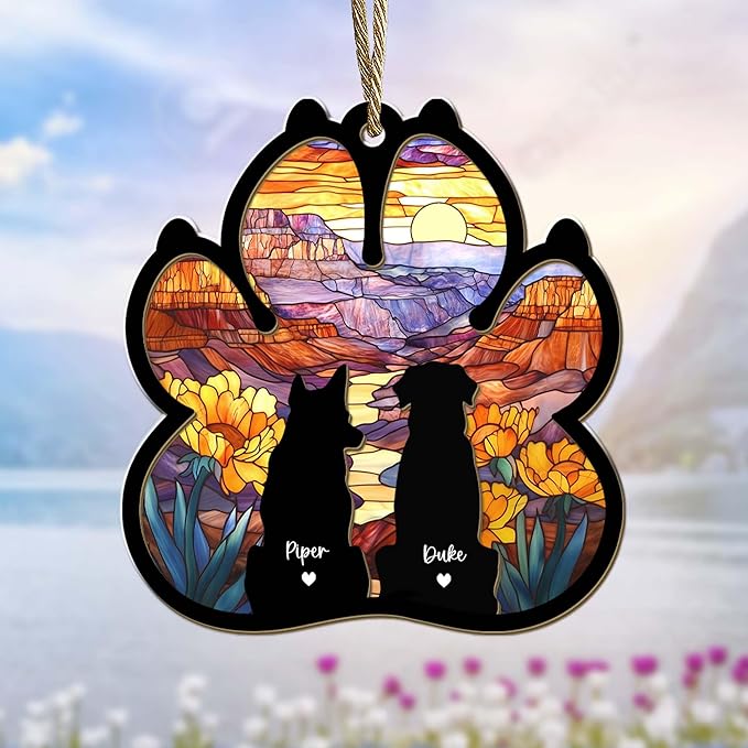 Personalized Pet Memorial Suncatcher – Custom Dog & Cat Suncatcher with Name, Breed & National Park Background for Up to 3 Pets, Pet Loss Sympathy Gift, Memorial Gift for Pet Lovers
