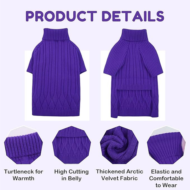 Large Dog Sweater - Turtleneck Thick Warm Doggie Christmas Sweater, Pet Sweatshirt Clothes Outfit Fall Knit for Pitbulls (Purple L)