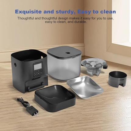 Automatic Cat Feeder, Cat Food Dispenser with 10s Voice Recorder, Pet Feeder up to 8 Meals per Day, Timed Feeder with Dry Food Sealed Ring (Black, 4L)