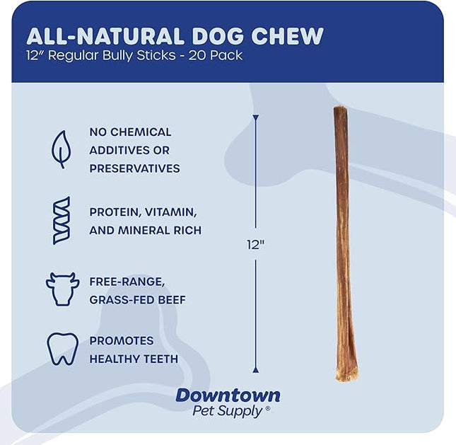 Downtown Pet Supply Bully Sticks - 12" REGULAR - 20 Pack -SOUTH AMERICA & TURKEY