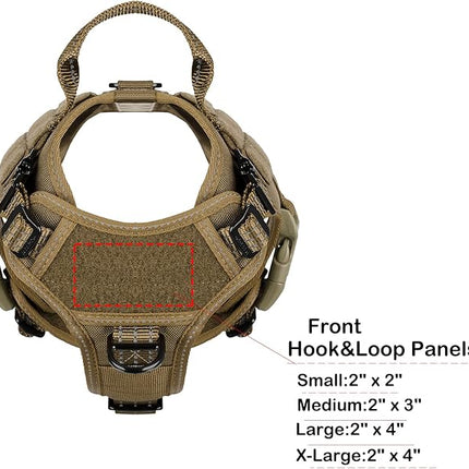 ICEFANG Tactical Dog Harness, Small Size,2X Metal Buckle,Working Dog MOLLE Vest with Handle,No Pulling Front Leash Clip,Hook and Loop Panel (Brown,S (Pack of 1))
