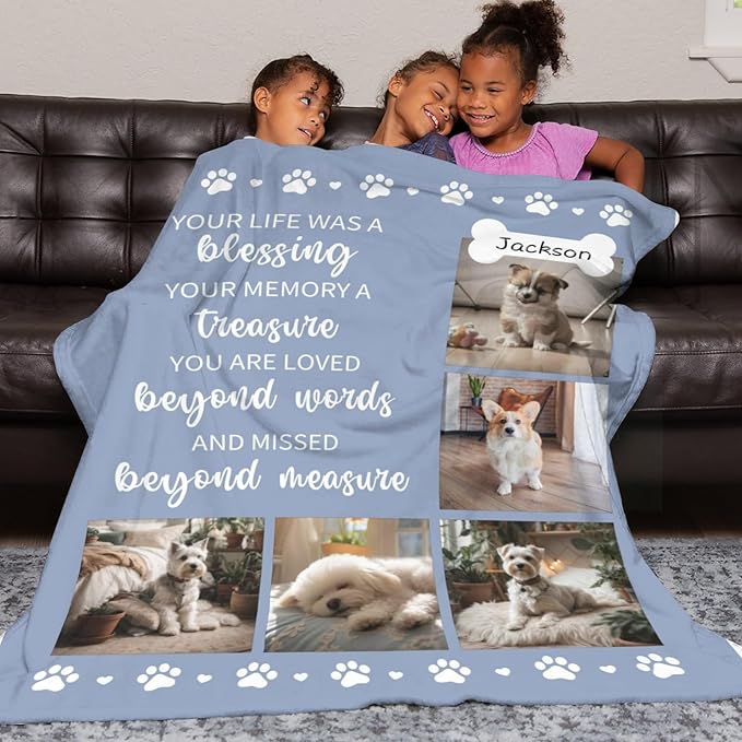 Artsadd Custom Dog Photo Blanket Personalized Pet Memorial Blanket with Pictures & Name - Memorial Gifts for Loss of Dog Cat, Pet Sympathy Remembrance Gifts, in Loving Memory Blanket