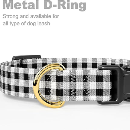 Rnivvi Dog Collar for Medium Dogs, Cute Heavy Duty Adjustable Puppy Collar with Quick Release Buckle for Boy Girl & Female, Pet Accessories for Walking Running, M Length 1" Width, Black White Tartan