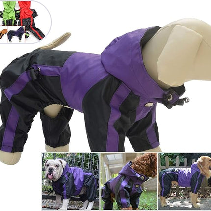 Lovelonglong American Bully Pitbull Dog Hooded Raincoat, Bulldog Rain Jacket Poncho Waterproof Clothes with Hood Breathable 4 Feet Four Legs Rain Coats for Pugs English French Bulldog Purple B-S