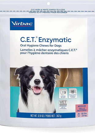 C.E.T. Enzymatic Oral Hygiene Chews for Dogs - Plaque & Tartar Control - Single Layer Beefhide with Exclusive Dual-Enzyme System & Tasty Chicken Flavor - Easy to Give Dog Dental Chew