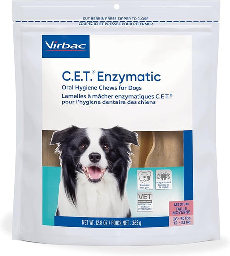 C.E.T. Enzymatic Oral Hygiene Chews for Dogs - Plaque & Tartar Control - Single Layer Beefhide with Exclusive Dual-Enzyme System & Tasty Chicken Flavor - Easy to Give Dog Dental Chew