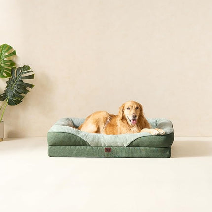EHEYCIGA Memory Foam XL Dog Bed for XLarge Sized, Extra Large Orthopedic Dog Sofa with Sides and Waterproof Liner, Washable Bolster Pet Couch with Removable Cover, 42x30x7.5 Inch, Green