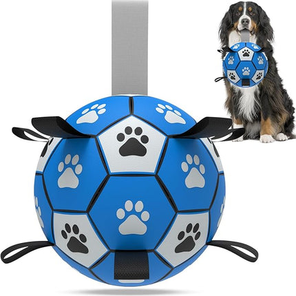 QDAN Extra Large Dog Toys Soccer Ball - Durable Dog Balls for Extra Large Dogs with Straps, Outdoor Dog Toys, Dog Water Toy, Herding Ball (9 Inch)