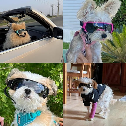 LESYPET Dog Goggles for Small Medium Dogs, UV Protection Dog Sunglasses with Foam Padded, Windproof Eye Protection Puppy Sunglasses for Riding Driving, Adjustable, Pink