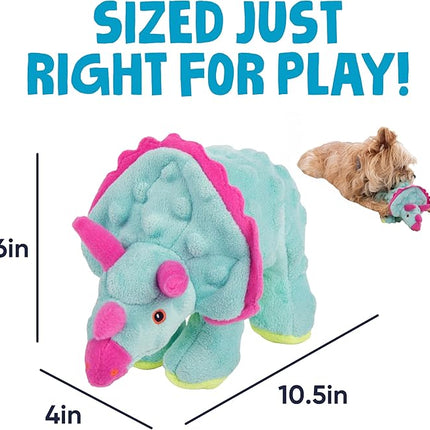 goDog Dinos Frills Squeaky Plush Dog Toy with Chew Guard Technology, Durable Fabric & Squeaker for Active Play, Teal, Small