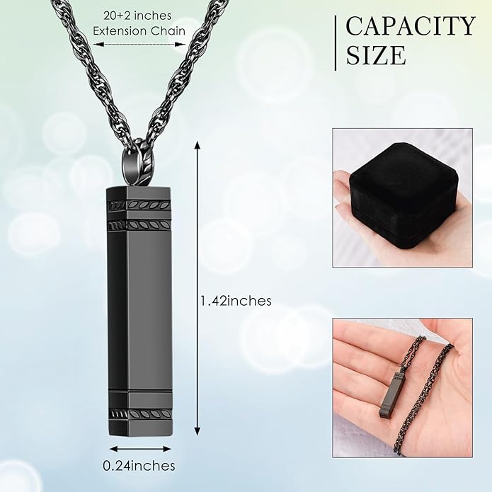 abooxiu Urn Necklace for Ashes Memorial Cremation Jewelry for Ashes Stainless Steel Ashes Jewelry Cube Ashes Necklace Bar Urn Pendant for Women Men