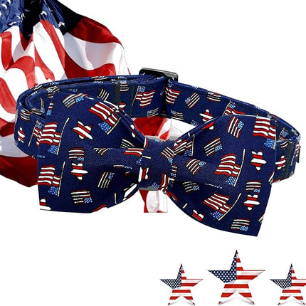 Lionheart glory American Flag Dog Collar 4 of July Independence Patriotic Dog Bow Collars Heavy Duty Adjustable Soft Collar with Bowtie for Medium Dogs Pet Gift