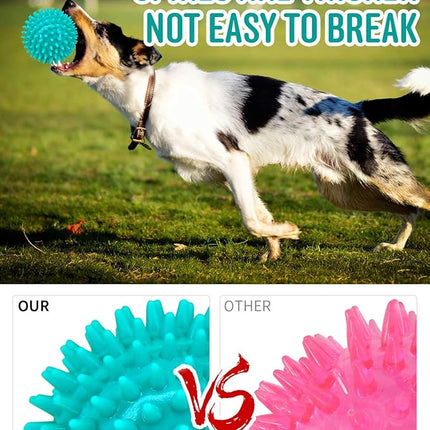 2 Pack 4.5” Heavy Duty Squeaky Dog Ball for Medium Large Dogs, Spikey Dog Ball Toys for Clean Teeth and Training, Large Dog Toys for Aggressive Chewers…