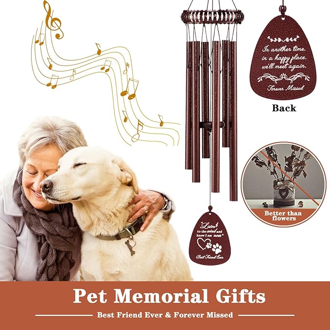 28" Pet Memorial Wind Chimes, Dog Memorial Gifts, Loss of Dog Sympathy Gift, Dog Passing Away Bereavement Remembrance Gift