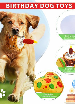 Birthday Squeaky crinkly Cake Aggressive chew for pups Sandwiches Pizza Party Dog Toy Colorful Playset to Keep Your Furry Friend Busy with 3 Pack Gift Toys
