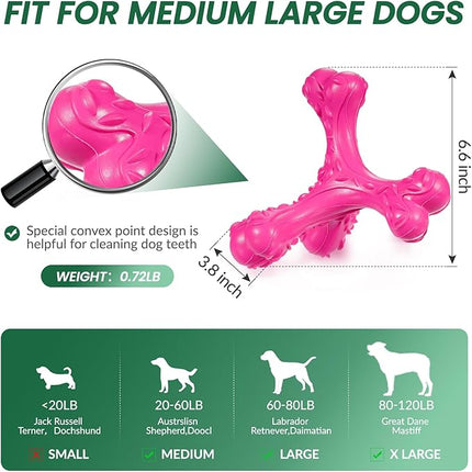 Dog Chew Toys for Aggressive Chewers Large Breed,Indestructible Bones Toy，Durable Cleaning Toothbrush Natural Rubber Dog Toys… (Pink)