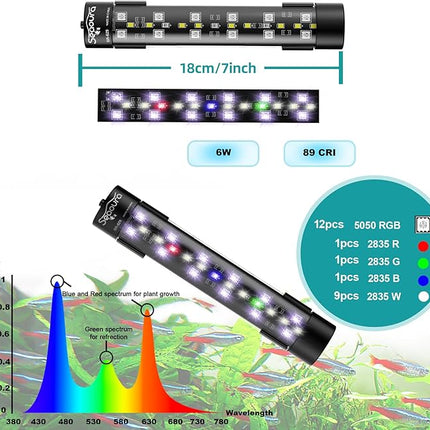 SEAOURA Submersible Aquarium Light for 8 to 17 Inch Fish Tank, 24/7 Cycle Fish Tank Light with Timer, Aquarium Plant Light with Full Spectrum+7 Single Colors, Auto On/Off, Adjustable Brightness