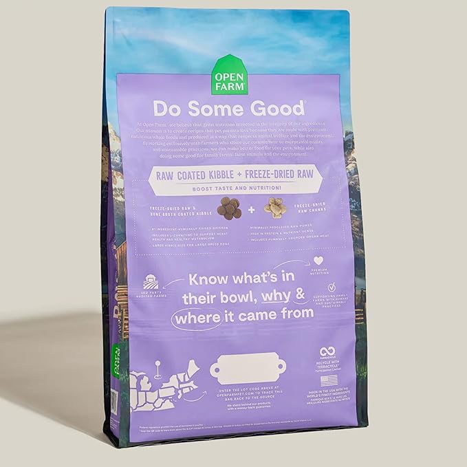 Open Farm, RawMix Dry Dog Food with Ancient Grains for Large Breeds, Protein-Packed Kibble Coated in Bone Broth with Freeze Dried Raw Chunks, Salmon Chicken & Turkey, Large Breed Recipe, 20lb Bag