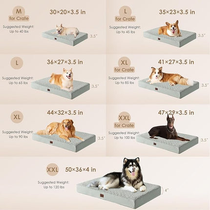 EHEYCIGA Orthopedic XXL Dog Beds for Jumbo Dogs with Removable Washable Cover,Greyish Green, 50x36