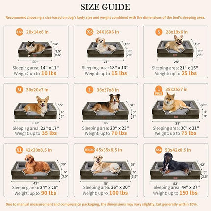 Comfort Expression Orthopedic Dog Bed for Large Dogs 38x25 Inch, Waterproof Supportive Egg Crate Foam Large Pet Bed with Removable Bolsters, Dog Couch with Washable Cover & Non-Slip Bottom, Dark Green