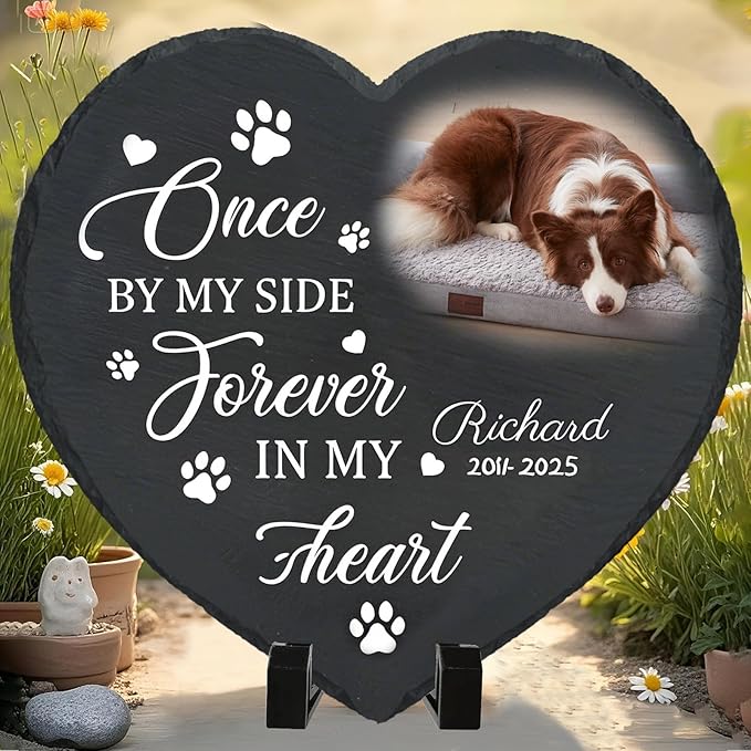 Personalized Pet Memorial Stone - Custom Dog Grave Marker with Name & Photo - Sympathy Gifts for Loss of Beloved Dog - Cemetery Decor - Rainbow Bridge Memorial for Dogs (Style D)