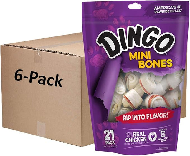 Dingo Mini Bones Rawhide for Dogs, Dog Chews Made with Real Chicken