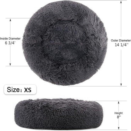 NOYAL Calming Donut Dog Bed for Small to Medium Dogs & Cats - Plush Faux Fur Anti-Anxiety Pet Bed with Machine Washable Cover & Non-Slip Base