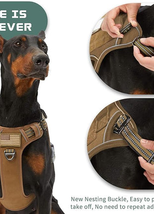BUMBIN Tactical Dog Harness for Large Dogs No Pull, Famous TIK Tok No Pull, Fit Smart Reflective Pet Walking Harness for Training, Adjustable Dog Vest Harness with Handle Brown L