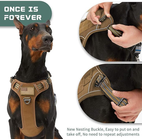 BUMBIN Tactical Dog Harness for Large Dogs No Pull, Famous TIK Tok No Pull, Fit Smart Reflective Pet Walking Harness for Training, Adjustable Dog Vest Harness with Handle Brown L