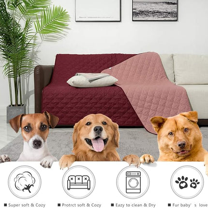 SPXTEX Dog Bed Cover Washable Pee Pads Dog Blankets for Puppy Large Dog Cat,Sofa Reversible Changing Pad Reusable 1 Piece（52"x82",Burgundy+Pink）