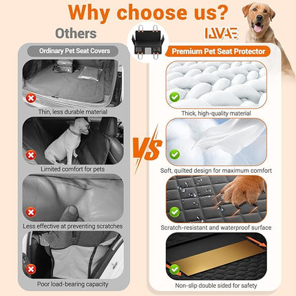 Hard Bottom Car Seat Cover for Dogs,Waterproof Dog Seat Cover for Back Seat Extender,Scratch-Proof and Anti-Slip Car Dog Hammock for Large Dogs SUV,Black(Holds 500 Lbs)