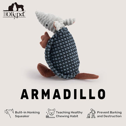 Hollypet Plush Dog Squeaky Toy Stuffed Armadillo Animal Pet Puppy Chew Toys with Clean Teeth for Small Medium Large All Breed Sizes Dogs, Dark Gray and Light Gray,8 in