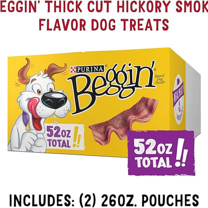 Purina Beggin' Strips Real Meat Dog Treats, Thick Cut Hickory Smoke Flavor - (Pack of 2) 26 oz. Pouches