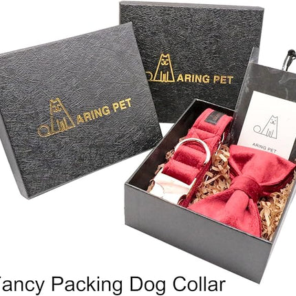 ARING PET Velvet Dog Collar-Soft Bowtie Dog Collars with Metal Buckle, Cute&Comfortable Christmas Red Dog Collar with Bow for Small Medium Large Dogs