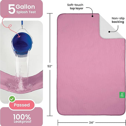 IMPROVIA® Washable Underpads, Heavy Absorbency Reusable Incontinence Pads for Kids, Adults, Elderly, and Pets, Waterproof Protection Floor (Pink and White, 34" x 52" - Pack of 2)
