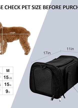 Cat Carriers Dog Carrier Pet Carrier for Small / Medium Cats Dogs Puppies (Up To 15lbs), TSA Airline Approved Small Dog Carrier Soft Sided, Collapsible Waterproof Travel Puppy Carrier -Black