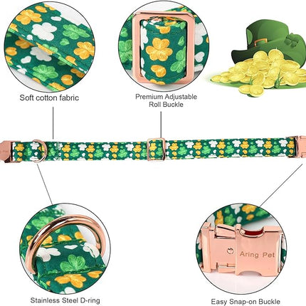 ARING PET St Patrick's Day Dog Collar, Cute Green Clovers Adjustable Shamrock Bowtie Pet Collar for Small Medium Large Girl Boy Dogs-S