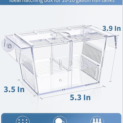 Pawfly Aquarium Fish Breeding Box Acrylic Hatchery Incubator Tank with Suction Cups Medium Isolation Box for Baby Fish Shrimp Betta and Guppy