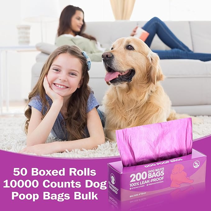 Sherr 50 Rolls Dog Waste Bags 10000 Count Dog Trash Bags Leak Proof Pet Doggie Poop Roll Waste Thick Plastic Bag for Home Park Outdoor Travel Pet Supplies (Purple)