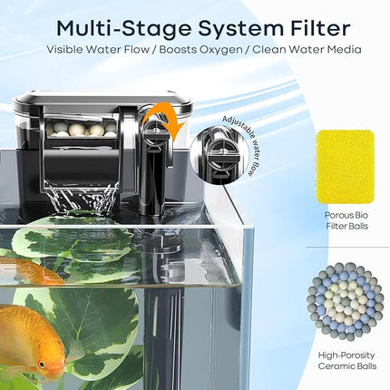 5 Gallon Small Aquarium Set Glass Fish Tank 6 Gallon, Starter Kit with Heater Water Pump Cleaning System Filter Bright Light Rocks Gravel Cleaning Tool, Leak-Proof Clear Rimless Betta Plants