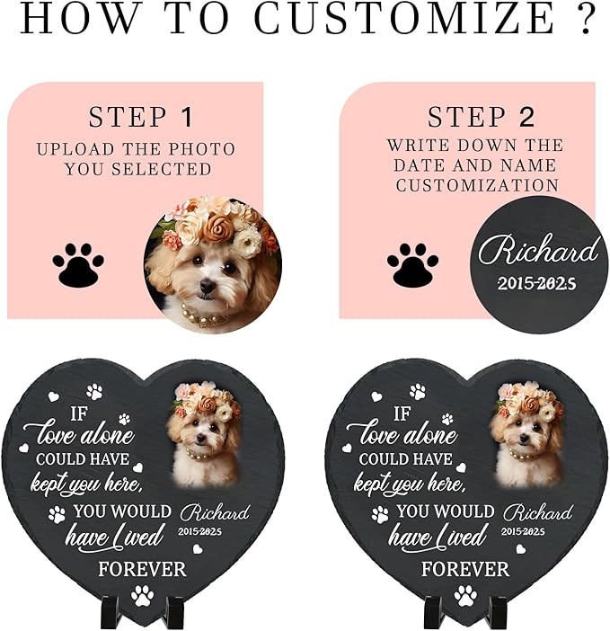 Personalized Pet Memorial Stone - Custom Dog Grave Marker with Name & Photo - Sympathy Gifts for Loss of Beloved Dog - Cemetery Decor - Rainbow Bridge Memorial for Dogs (Style E)