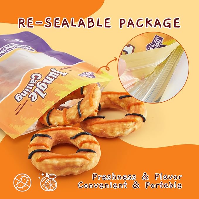 Jungle Calling Dog Treats, Long Lasting Collagen Chews for Dogs, Chicken Wrapped Collagen Donuts, High Protein Rawhide Alternative Chewy Snacks for Medium and Large Dogs (4 Counts)