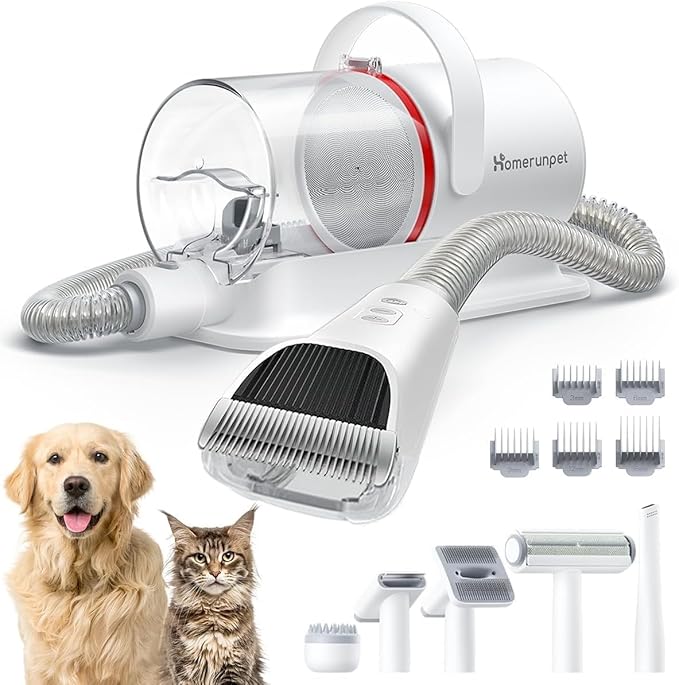 HomeRunPet Ultra Quiet Dog Grooming Vacuum, 12000Pa Suction, 6-in-1 Pet Clipper Kit for Dogs & Cats, Low Noise, Pet Friendly