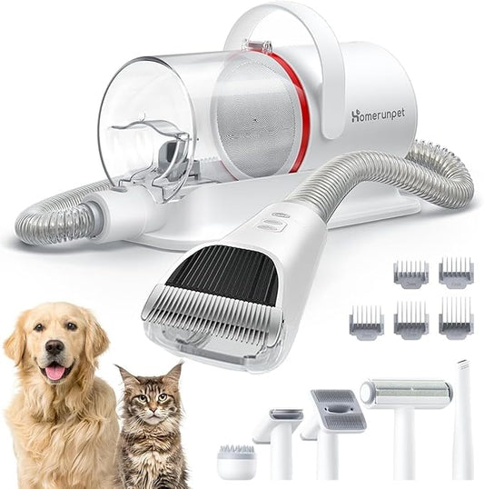HomeRunPet Ultra Quiet Dog Grooming Vacuum, 12000Pa Suction, 6-in-1 Pet Clipper Kit for Dogs & Cats, Low Noise, Pet Friendly