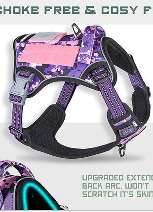 BUMBIN Tactical Dog Harness for Large Dogs No Pull, Famous TIK Tok No Pull Dog Harness, Fit Smart Reflective Pet Walking Harness for Training, Adjustable Dog Vest Harness with Handle Purple Camo L