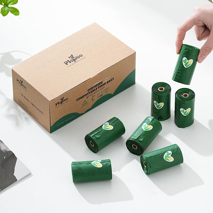 Pkpoo 100% Compostable Dog Poop Bags with Handles, Extra Wide, Vegetable-Based Large Poop Bags for Dogs, Biodegradable Waste Bags for Poo, Cat Litter, Diaper Sacks, Unscented, 180 Counts